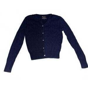 Vintage American Living Navy Blue Cable Knit Cardigan Sweater L